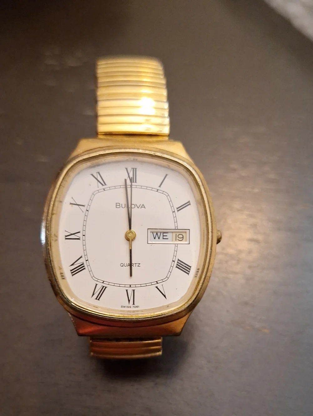 Bulova Gold and White Dress Watch with Roman Numerals